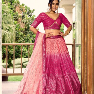 magenta pink chinnon lehenga choli
