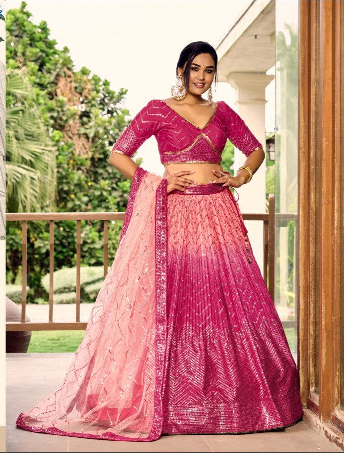 magenta pink chinnon lehenga choli