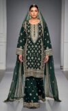 green chiffon embroidered gharara suit