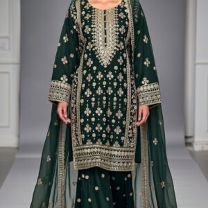 green chiffon embroidered gharara suit