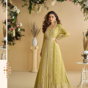 lemon green anarkali dress with jacket