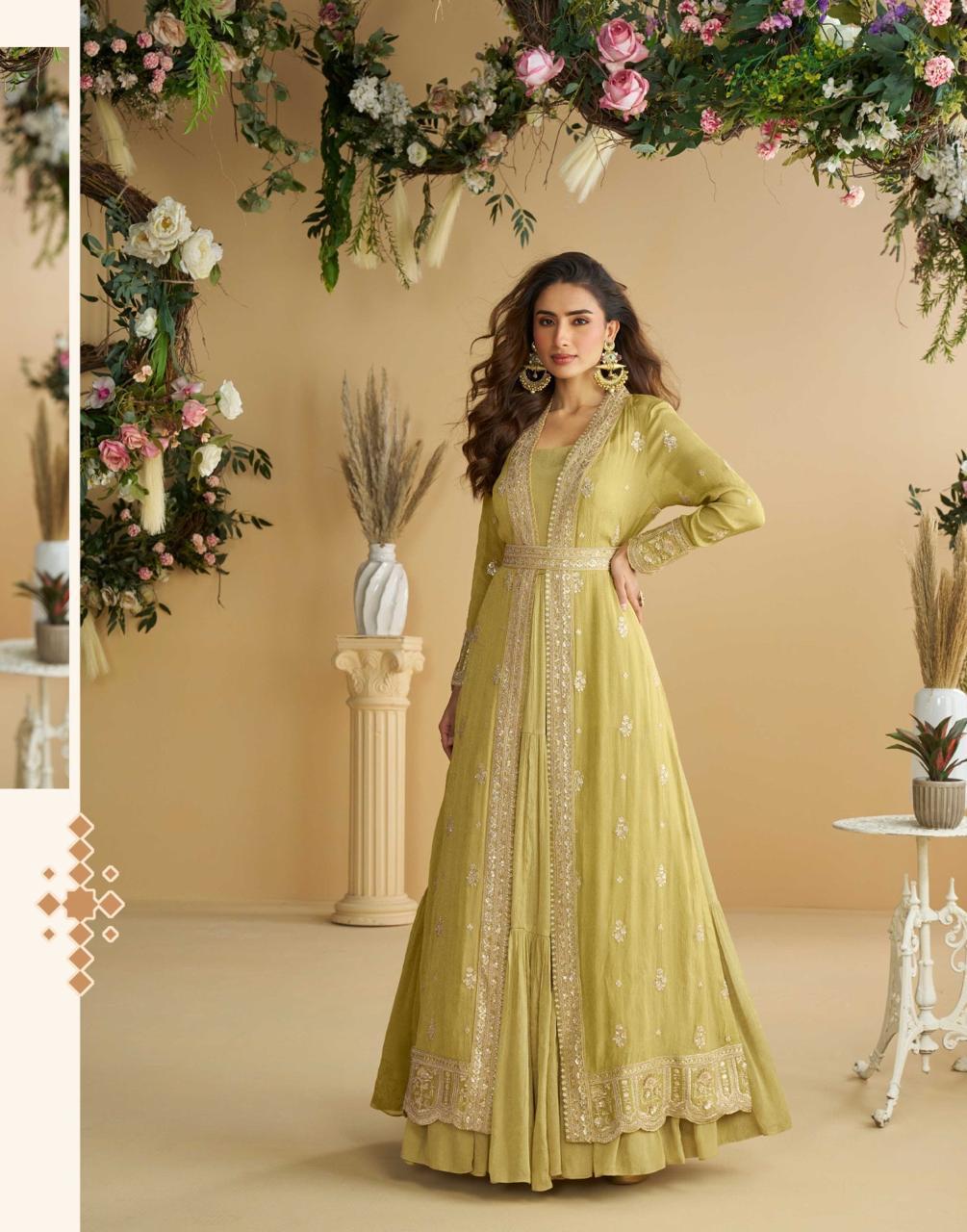 lemon green anarkali dress with jacket