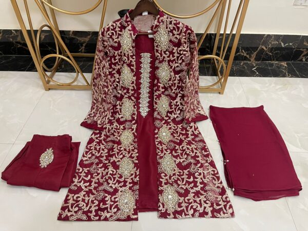 Red jacket style kameez