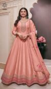 peach pink silk embroidered party wear anarkali suit