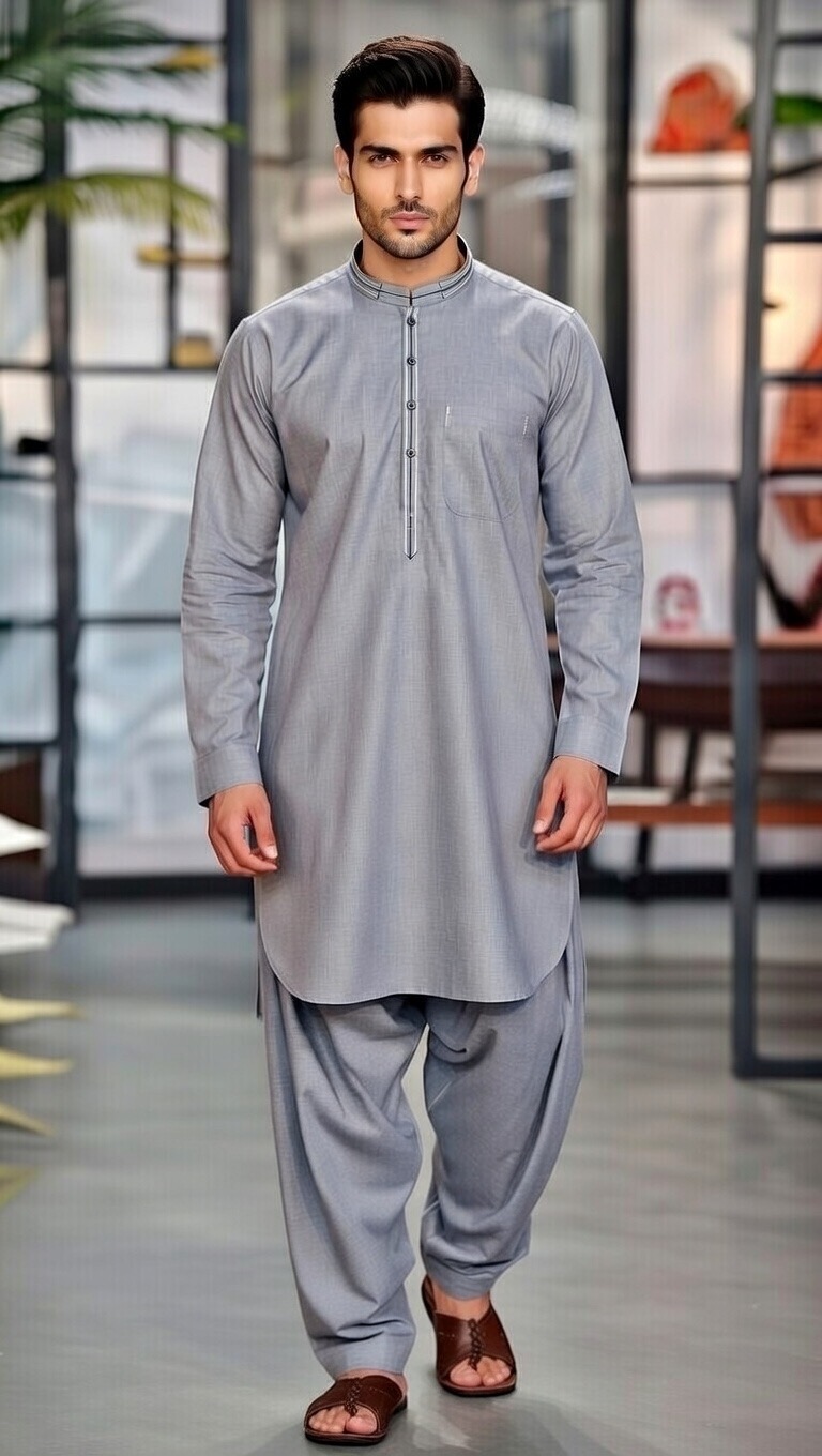 men’s grey color Kurta salwar