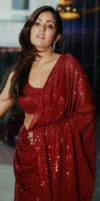 red sequins saree with unstitched blouse