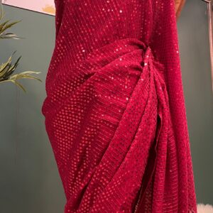 red sequins saree with unstitched blouse