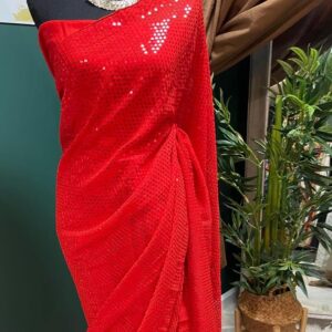 red sequins saree with unstitched blouse