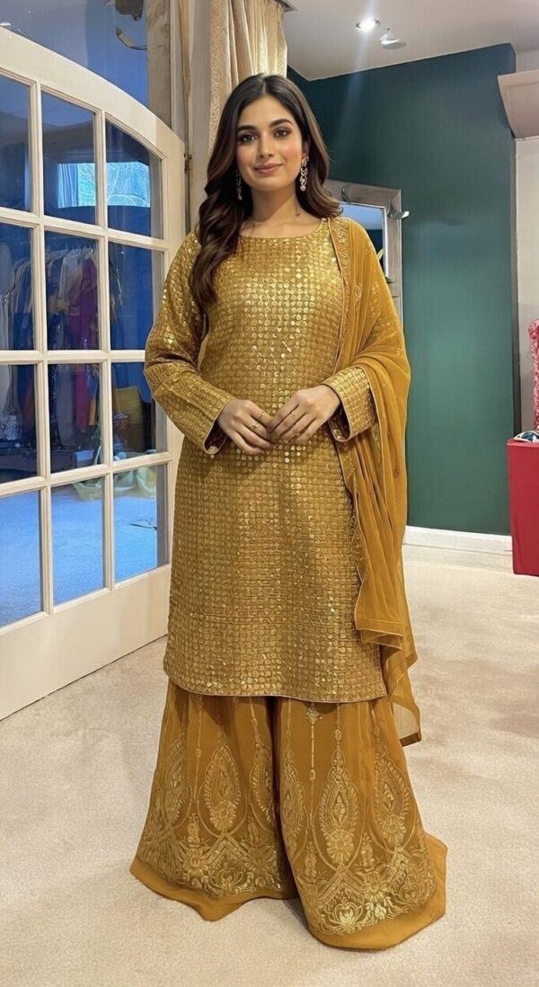 Golden Sequins embroidered stones shahara suit