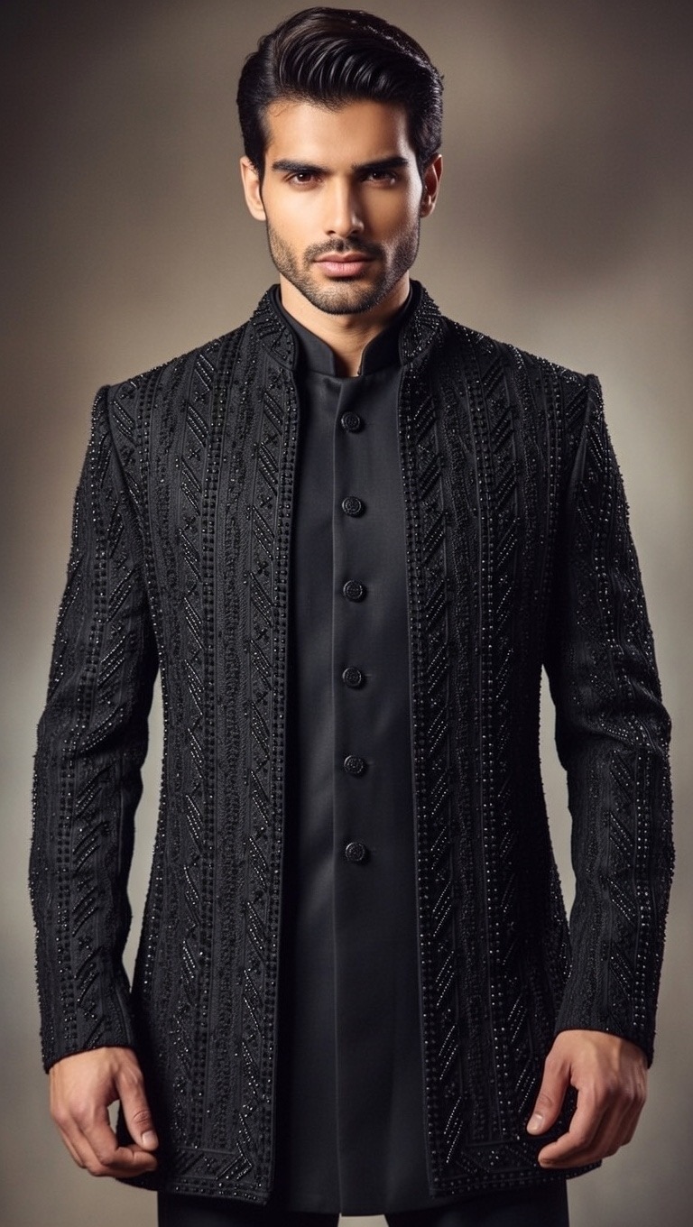 black chikankari lacknowi kurta pajama (copy) black shwerwani