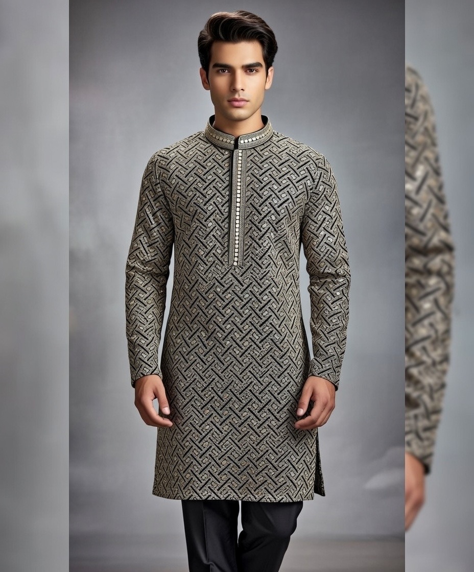 black chikankari lacknowi kurta pajama set