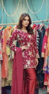 Embroidered 3-Piece plazzo Suits - Megenta