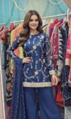 embroidered 3 piece plazzo suits blue