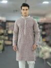 maroon chikankari lacknowi kurta pajama