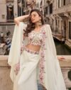 off white embroidered indowestern plazzo suit