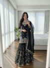 black hand embroidered sharara suit