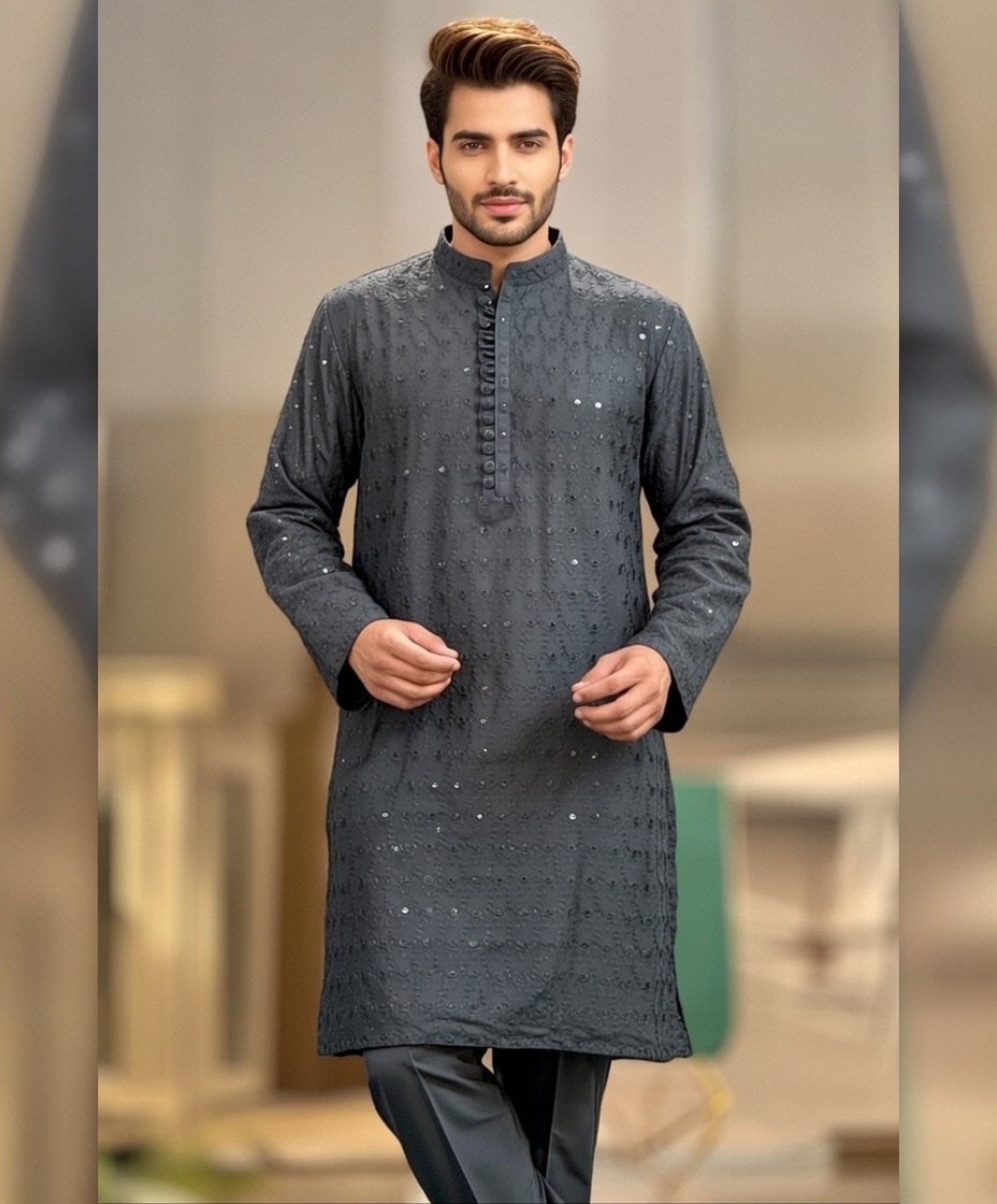 man's black chikankari design kurta pajama man's black chikankari design kurta pajama