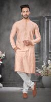 peach embroidered silk kurta pajama