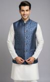 blue jacquard waist coat