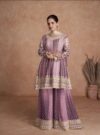 silk embroidered purple sharara suit