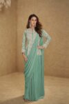 silk embroidered green ready to wear saree