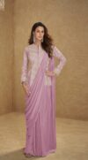 silk embroidered pink ready to wear saree