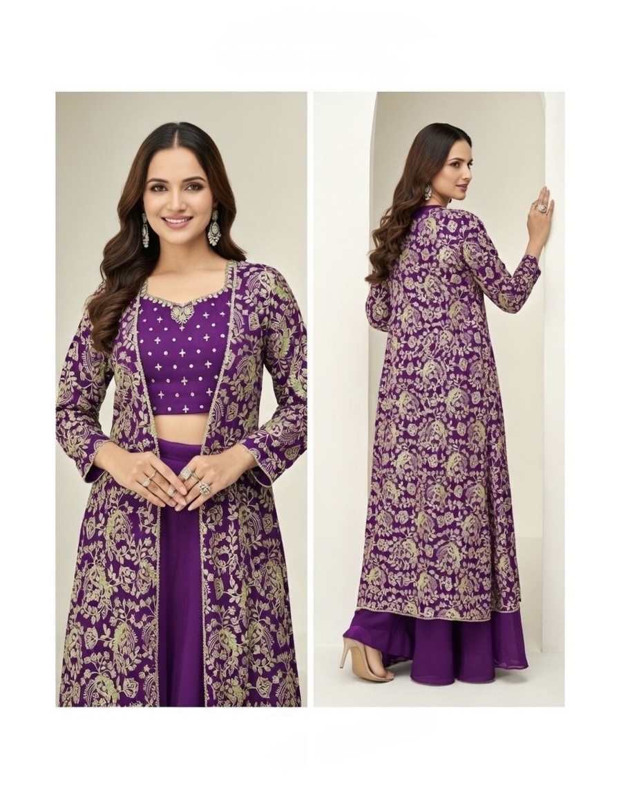 silk embroidered purple palazzo suit w jacket silk embroidered purple palazzo suit w jacket