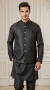 black rayon kurta pajama with waist coat