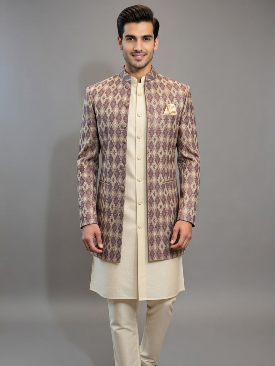green jacquard indowestern suit green jacquard indowestern suit