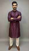 purple silk embroidered kurta pajama