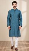 blue silk embroidered kurta pajama