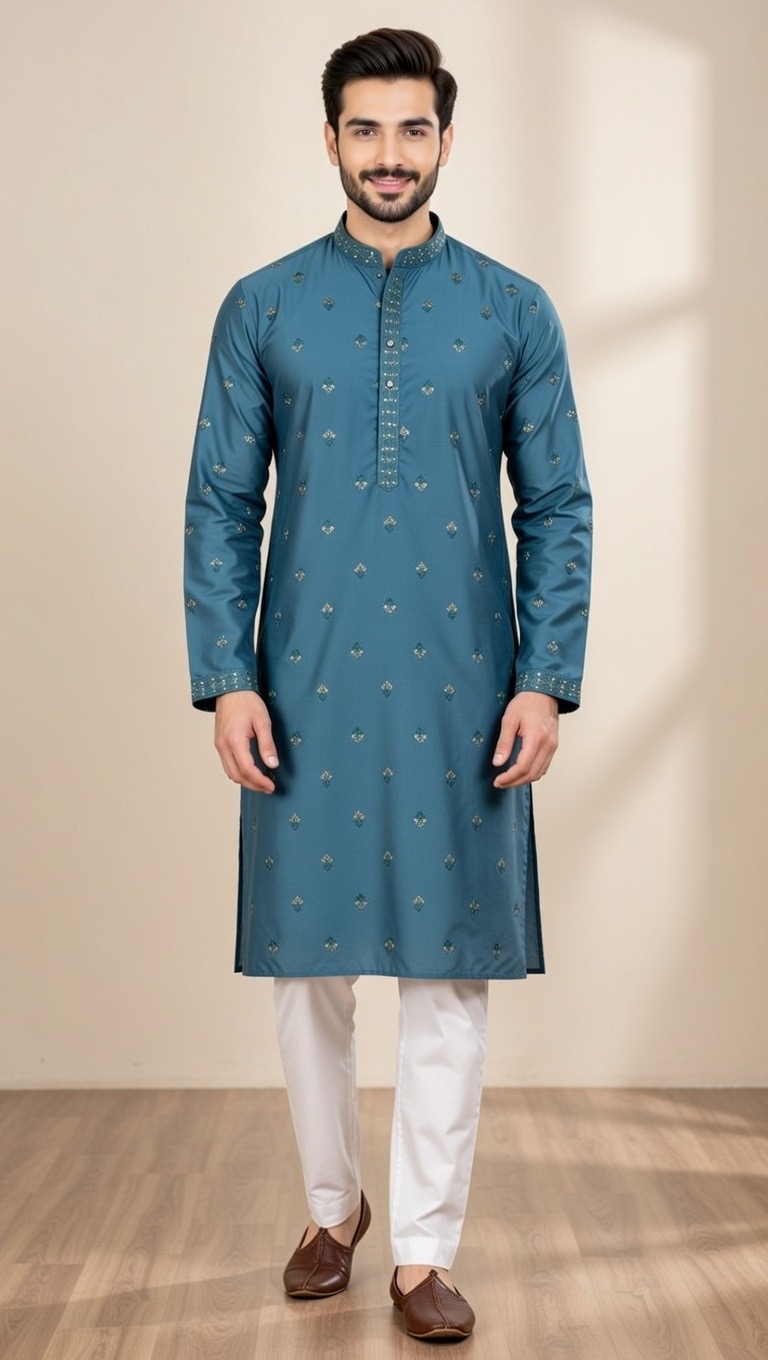 blue silk embroidered kurta pajama blue silk embroidered kurta pajama