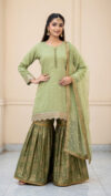 green chiffon embroidered sharara suit