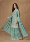 silk embroidered green sharara suit