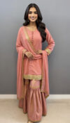 chiffon embroidered pink sharara suit