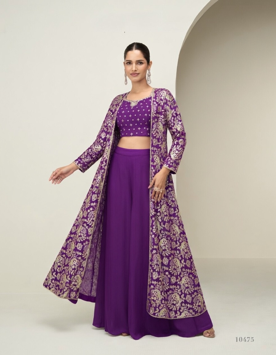 silk embroidered purple palazzo suit w jacket silk embroidered purple palazzo suit w jacket