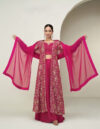 silk embroidered magenta palazzo suit w jacket