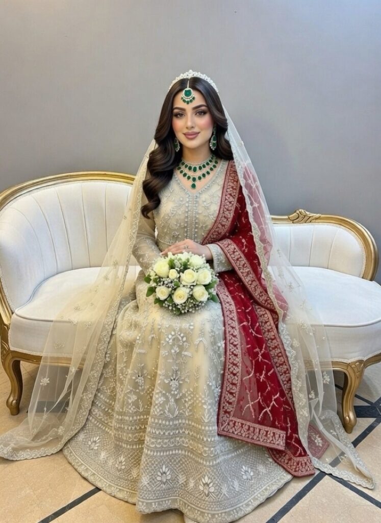 beige pearl bridal gown