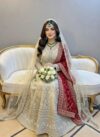 Cream Bridal Gown with Red Dupatta