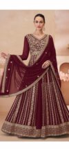 Maroon Gold Embroidered Anarkali Gown