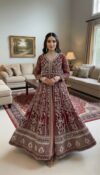 Maroon Embroidered Gown with Long Jacket