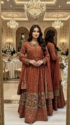 Rust Orange Embroidered Anarkali