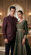 Green Gold Embroidered Anarkali Gown