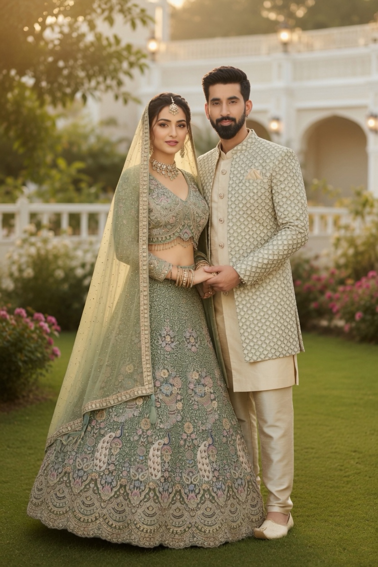 Sage Green Embroidered Lehenga