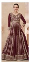 Maroon Gold Embroidered Gown