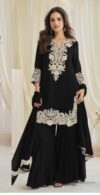 black embroidered silk palazzo suit with dupatta